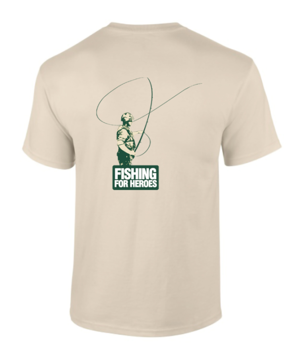 Back view of T-Shirt in sand from Fishing For Heroes